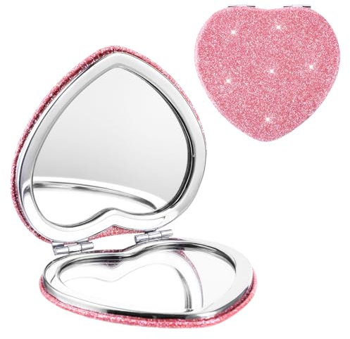 Mabor Rosa Taschenspiegel mit Vergrößerung,Mini Spiegel Kosmetikspiegel in Herzform Spiegel Klein Herzspiegel Rosa Schminkspiegel Tragbarer Kompaktspiegel mit Vergrößerung für Frauen Damen
