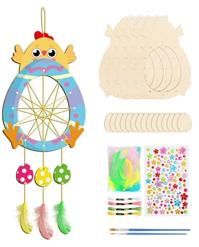 WEDNOK 5 Stück Osterküken Traumfänger Bastelset Ostern Holz Basteln Kinder Küken Kunsthandwerk Dreamcatcher zum Bemalen DIY Osterbasteln Kreativsets Ostergeschenke für Mädchen Junge Frühling Ostern