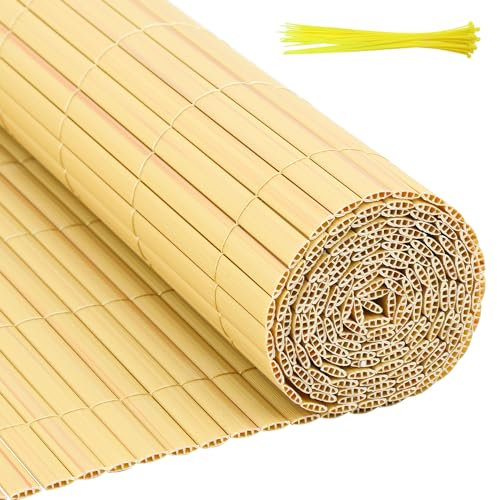 Eulenke PVC Sichtschutzmatte, 120 x 1000cm DREI Rippenverstärkungen Sichtschutzzaun mit Kabelbindern, Innen Verstärkte Lamellen, Windschutz Balkon Sichtschutz für Zaun Garten Terrasse, Bambus