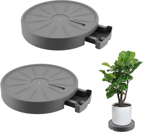 MoYouno Pflanzenroller Rund-2 Stück 33cm,Blumenroller mit unsichtbaren Rollen,Untersetzer Blumentopf Gross Pflanzentopf,für Innen- und Außenpflanzen, Rollbrett Pflanzen bis 200 KG (33,grau)