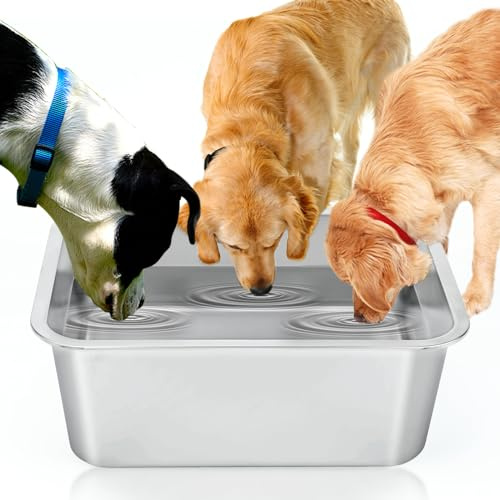 BWOGUE 4 Gallons Extra Large Dog Water Bowl for Large Dogs, Stainless Steel | Stainless Steel Dog Bowl, 1 Pack Large Water Bowl for Dogs, Wide Deep Bowl, Rectangular Shape, Easy to Clean, Outdoor Use