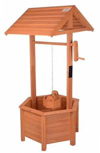PaMeer Wooden Wishing Well Planter with Hanging Bucket - Patio Decor Ornaments & Outdoor Plant Display, Patio Planter, Wishing Well Planters for Garden, Outdoor Flower ornament
