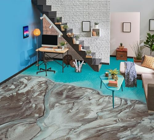 Autocollant De Sol Étanche Texture bleue 3D, 150 * 105 cm Sol Papier Peint Peintures Murales Auto-Adhésif Amovible Cuisine Bain Sol Étanche Tapis Tapis Impression Époxy
