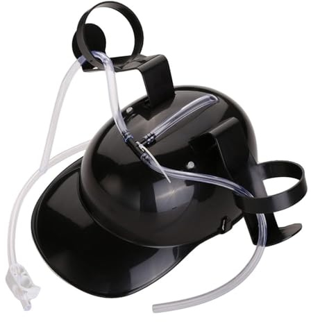SZHXVIVISY Creative soda beer drinking helmet lazy drink drinking hat for sports events beer cap with hose and can holder hands free party drink dispenser (Black)