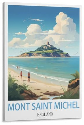 YNIEILUU Poster, Motiv: Mont Saint Michel England, Vintage-Reiseposter, 50 x 75 cm, Leinwand-Kunstposter, Gemälde, Bilder, Wandkunstdrucke, Wanddekoration für Schlafzimmer