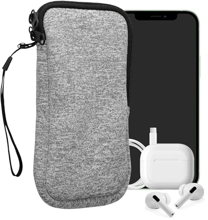 kwmobile Neopren Handytasche für Smartphones XL - 6,7/6,8 - Handy Tasche mit Reißverschluss - Handyhülle universal Hellgrau Weiß