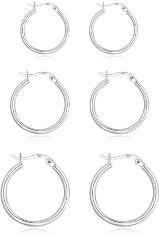 Loutade Silver Hoop Earrings - 3 Pairs Sterling Silver Huggie Hoops, Lightweight & Simple Sleepers for Multiple Piercings
