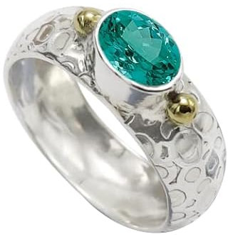 JEWELFORCE Ring aus 925er-Sterlingsilber, grüner Paraiba-Turmalin, im Labor gewachsener Edelstein, Ring für Herren und Damen, Größen, handgefertigter Schmuck JSR-1070AS_47 (15.0)
