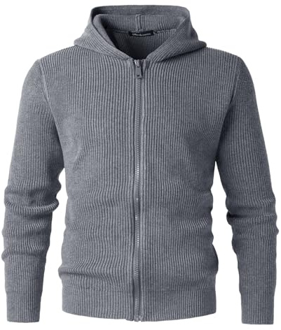 Harbrosrce Cardigan con Cappuccio da Uomo Invernale Lavorato a Maglia con Cerniera Intera Giacca Maglione Felpe Classico Autunno Calda Lunga Pullover Sweater