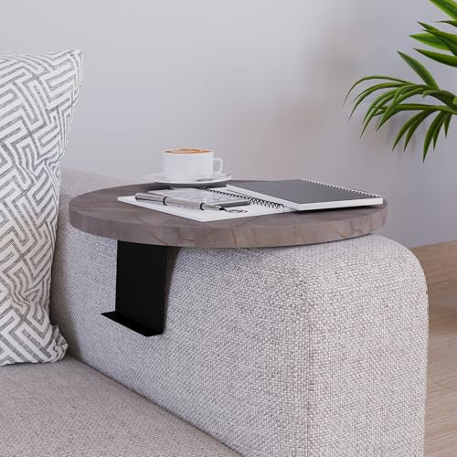 [en.casa] Sofatablett Kuleskyd verstellbar Armlehnentablett rund Ø34 cm Couchablage Couchtablett Sofalehnentisch Sofaablage Marmoroptik, grau