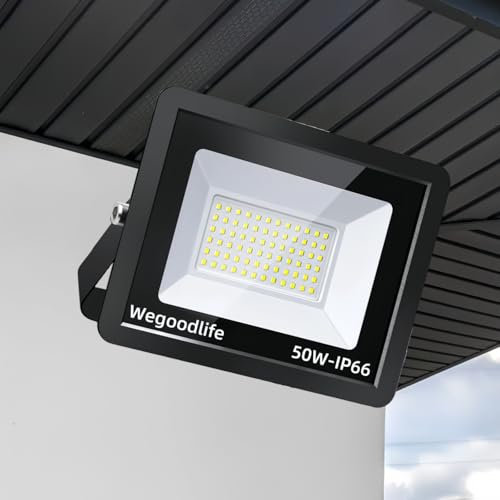 Wegoodlife LED Strahler Außen 50W, Superhell 3995LM Scheinwerfer, IP66 Wasserdicht Fluter, 6500K Kaltweiß Aussenstrahler, für Hinterhof Auffahrt Türen Garage Türen Flur Garten