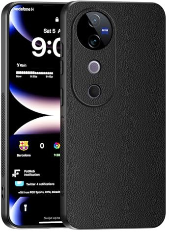 TAUYN Funda para Vivo V40 5G, Ultradelgado Premium PU Cuero Atrás Case, Marco de Silicona Suave, Anti-choques Antiarañazos Bumper Cover Carcasa - Negro