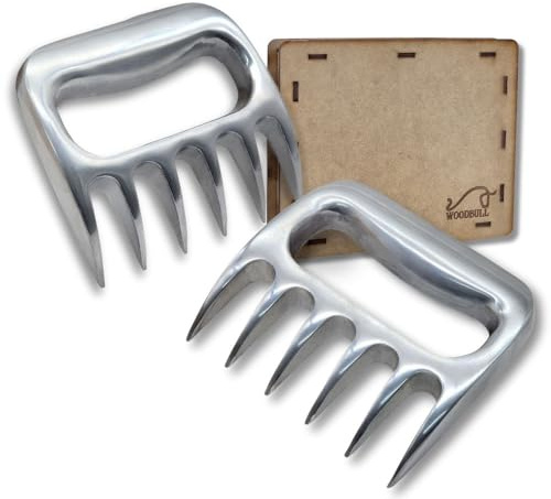 WOODBULL Premium Aluminum Polished Bear Claw Set Meat Shredder, Stainless Steel Meat Shredder Claws for Pulled Pork, Chicken BBQ, Kitchen Smoker Tool for BBQ Grilling, With Stylish Gift Box
