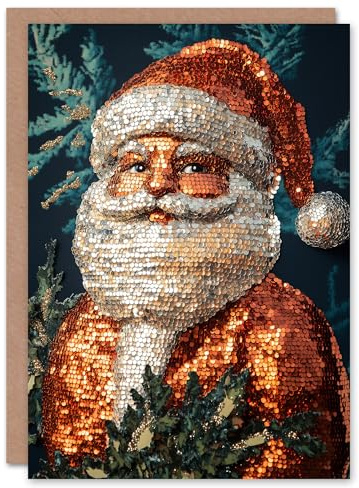 Artery8 Sequin Santa Claus Portrait Close Up Detail For Her Woman Christmas Card