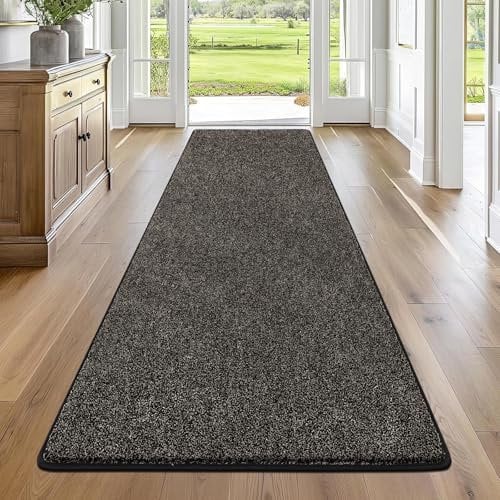 Enyhom Lang Flur Teppich Läufer 80x300cm, Waschbar rutschfest Teppichläufer Flurteppich Küchenteppich Läufer für Eingang Schlafzimmer Wohnzimmer Korridor Schwarz&Grau
