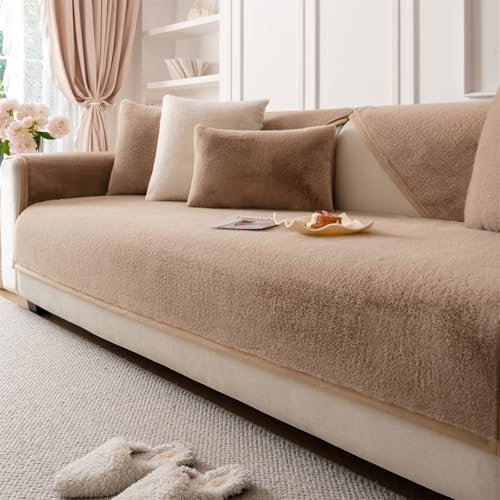 LINGKY Sofa Überzug, Samt Sofabezug 1 2 3 4 Sitzer Sofabezüge Couch Überzug L Form Ecksofa Sofa Couch Überwurfdecke, Sofahusse Sofaüberwürfe Sofaschoner Sofa Abdeckung (Kaffee,90x160cm)