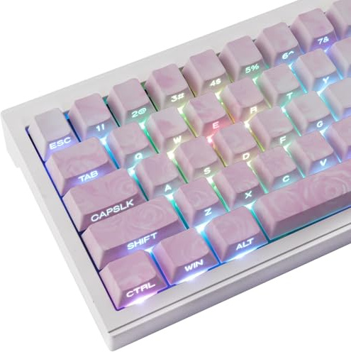 TYRIXKI PBT Keycaps - Side Printed Shine Through Keycap Set,131 Keys Rose Coast Pink Cute Keycaps, Double Shot Custom Key Cap Cherry Profile Keyboard Keycap for Mechanical Keyboards