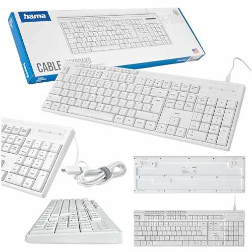 Hama kabelgebundene Tastatur CK-200 weiß (deutsch QWERTY, USB, geräuscharm, numerisch, ergonomisch, verstellbar)