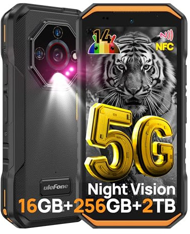 Ulefone Armor X32 Pro 5G Rugged Smartphone, 256GB/2TB, 64MP+25MP Night Vision, Android 14, 5.65 Corning Gorilla Glass, Dual SIM Unlocked Mobile Phones Waterproof Phone Fingerprint Face Unlock Orange