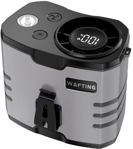 WAFTING Tragbarer Taillenventilator - 12000 U/min, 10000mAh Hochleistungsbatterie, 10 einstellbare Geschwindigkeitseinstellungen, LED-Beleuchtung, USB-C-Ladefunktion, ideal für Outdoor(Grau)
