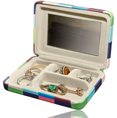 tragbares kleines Schmuckkästchen Etui, Reise Schmuckaufbewahrung für Damen, Schmuckbox Schmuckschatulle Jewelry Box - verstaut Schmuck wie Ringe, Ohrringe, Halskette (Schmuck Etui ( kariert bunt ))