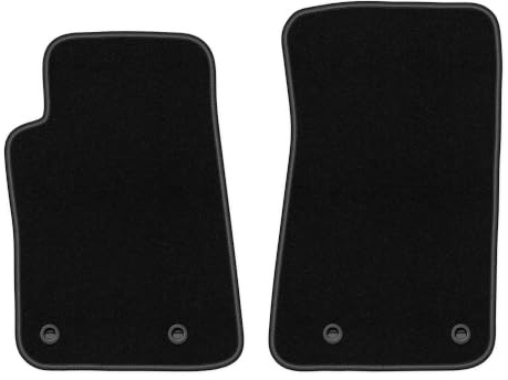 Velours-Fußmatten vorne passend für Chevrolet Camaro V 2006-2015, Schwarz | dünner Velours-Teppich (Polypropylen), ca. 4 mm; rutschfest, ovale Befestigungen (Typ OWAL)