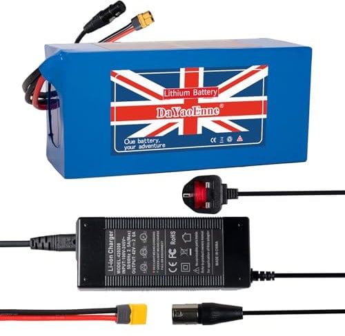 DaYaoEnne 36V 10Ah Lithium Battery Pack for E-Bike/Scooter 36V/48V/52V 10Ah/14Ah/16Ah/20Ah/30Ah | T-Plug | 30A BMS | Compatible with 200-1200W Motors | Includes 2A Charger (36V10Ah with Charger)