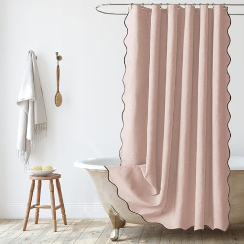 SK Studio Leinen Texturiert Duschvorhang 100x200cm, Schwerer Hotel Luxus Wasserdicht Anti-schimmel Badvorhang für Badezimmer mit Ringe, Rosa