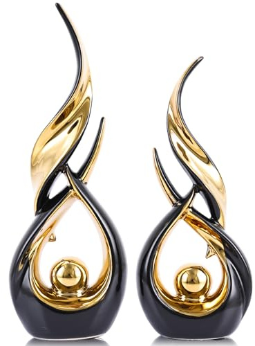 XMGZQ Gold Keramik Abstraktes 2-teiliges Statuen-Set, Mitte des Jahrhunderts Moderne Abstrakte Kunst Heimdekoration Statue Kaminsims auf einzigartigem Regal Dekor, TV-Schrank-Trennwand Tischplatte und