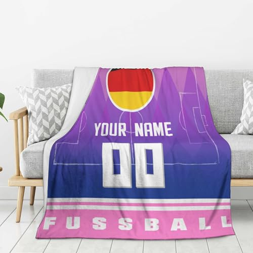 Generisch Deutschland Personalisierte Kuscheldecke,Deutschland Decke mit Namen, Nummer & Teamlogo,Personalisierte Geschenk für Fußball Fans - Flauschige Weiche Decke für Stadion, Couch & Wohnzimmer