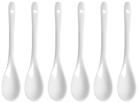 6x Keramikloeffel Weiss Porzellan Lang 13x2.5cm Essloeffel Ruehrloeffel | Eierloeffel Latte-Loeffel Kueche, Teeloeffel Dessertloeffel, Tee Kaffee Desserts, Joghurt Honey Eis Suessspeise