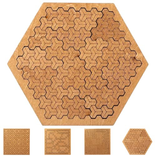 Fractal Tray Puzzles, Hard Difficult Wooden Jigsaw Puzzles for Adults, Unique Irregular No Image Puzzle, Reverse Thinking Challenging Brain Teaser Mind Game Gift (#d)