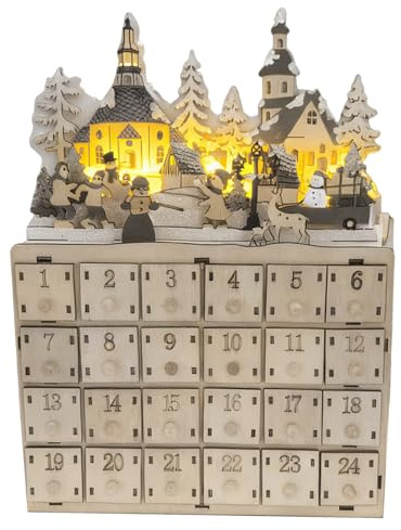 24 Tage leer Adventskalender zum Selbstbefüllen, Holzschloss Adventskalender, Holz Adventskalender mit Schubladen, Adventskalender Holz, mit LED beleuchtet