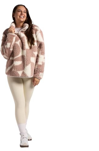 OHS Fleece Jacket Women Half Zip, Geometric Teddy Fleece Jacket Soft Cosy Warm Winter Clothing Women's Jackets Sweatshirt Women's Jumpers Long Sleeve Ladies Jackets Top for Outdoor, Beige - L/XL