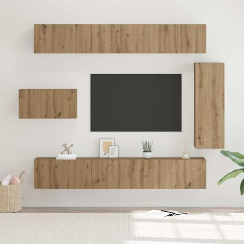 Frdhee Mueble bajo de TV de pie, mueble de televisión, juego de 8 unidades de roble artesano de 30,5 x 30 x 90 cm, como mesa de televisión o soporte para pantalla