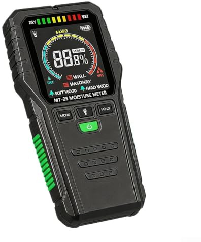 Feuchtemessgerät mit Induktivsensor und LCD-Display für Holz, Mauerwerk und Fliesen, Messbereich 5–75%, zerstörungsfreie Feuchtigkeitsmessung