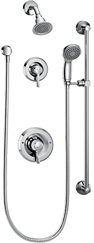 Moen Commercial Chrome Posi-Temp Pressure Balancing Shower and Handshower Trim Set with Slide Bar, Removable Showerhead and Metal Hose, Pressure Control Valve Required (T8342)