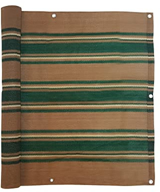 jarolift Balkonbespannung Basic, Balkon Sichtschutz Windschutz Sonnenschutz Balkon-Verkleidung, Atmungsaktiv, 300 x 90cm (16 Ösen) Dunkelgrün - Weiß - Hellbraun