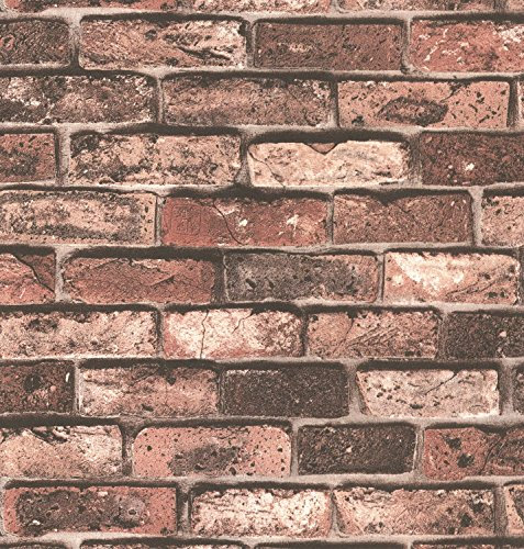 Blooming murale vintage papier peint imitation rouille Mur de brique de Toscane, très réel Up. Grande taille 20.8 In32.8 ft = 57 Pieds carrés ft, Rouge/noir