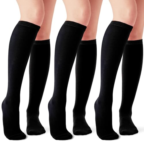 Joulli Women's Knee High Socks Stripe Tube Outdoor Sport Socks 3 Pairs