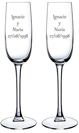Copas de cava con nombres grabados, copas de cava personalizadas para regalo de Cumpleaños, Bodas o Navidad.