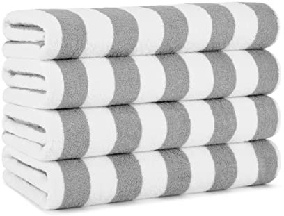 Arkwright California Cabana gestreiftes Oversized Strandtuch 4er Pack Ringgesponnene Baumwolle Doppelgarnstärke - Perfektes Pool-Handtuch, Strandtuch, Badetuch (Extra groß, 76,2 x 177,8 cm) (Grey)