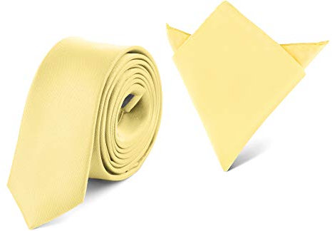 Ladeheid Herren Schmale Krawatte & Einstecktuch Set SP/P (150cm x 5cm, 22cm x 22cm, Kanarienvogel gelb)