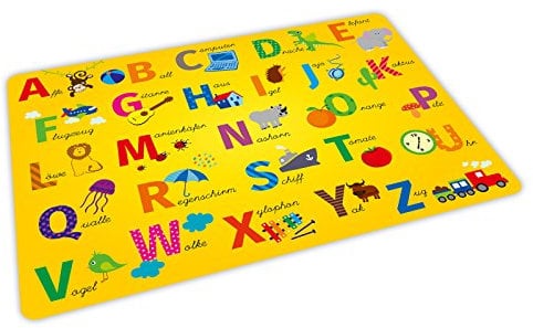 stabiles Vinyl Tischset mit Lerneffekt für Kinder - ABC gelb - Platzdeckchen Platzset - BPA frei - abwaschbar reißfest farbecht