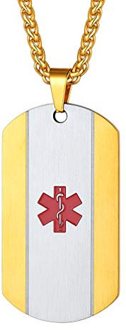 PROSTEEL Medical Alert Erkennungsmarke Kette personalisiert Unisex Schmuck 18k vregoldet Dog Tag mit SOS Symbol Stern des Lebens Notfall für Alzheimer Herzerkrankungen