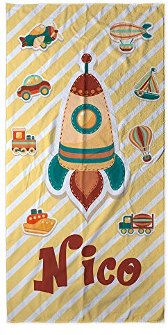 LolaPix Asciugamano Piscina. Telo Mare. Regalo Personalizzato. Asciugamano Personalizzato. Vari Disegni e Dimensioni. Razzo