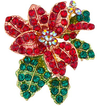 Lux Accessories - Weihnachtsbrosche mit roten Blumen von Monet Poinsettia