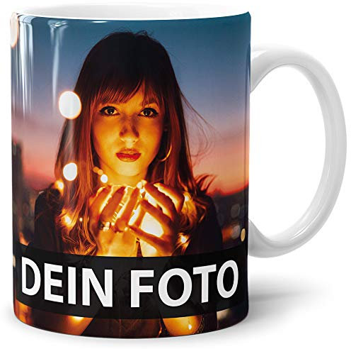 PR Print Royal Foto-Tasse zum selbst gestalten mit Foto und Text/mit individuellen Druck in Profiqualität/Personalisierte Geschenk-Idee mit Bild/XXL-Druck/Weiss - Glanz