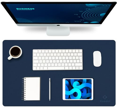 K KNODEL Tischunterlage, Schreibtischunterlage, 60 x 35cm PVC Tischunterlage, Laptop Tischunterlage, wasserdichte Schreibunterlage für Büro- oder Heimbereich, doppelseitig (Dunkelblau/Gelb)