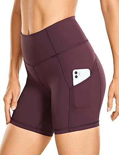 CRZ YOGA Damen Sport Radlerhose Blickdichte High Waist Biker Shorts Running Kurze Leggings mit Tasche - Naked Feeling Light - 15cm Hellviolett 38
